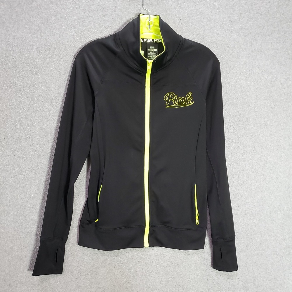 PINK Victoria's Secret Women Activewear Jacket XS Black Track Ultimate Logo